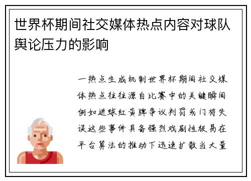世界杯期间社交媒体热点内容对球队舆论压力的影响
